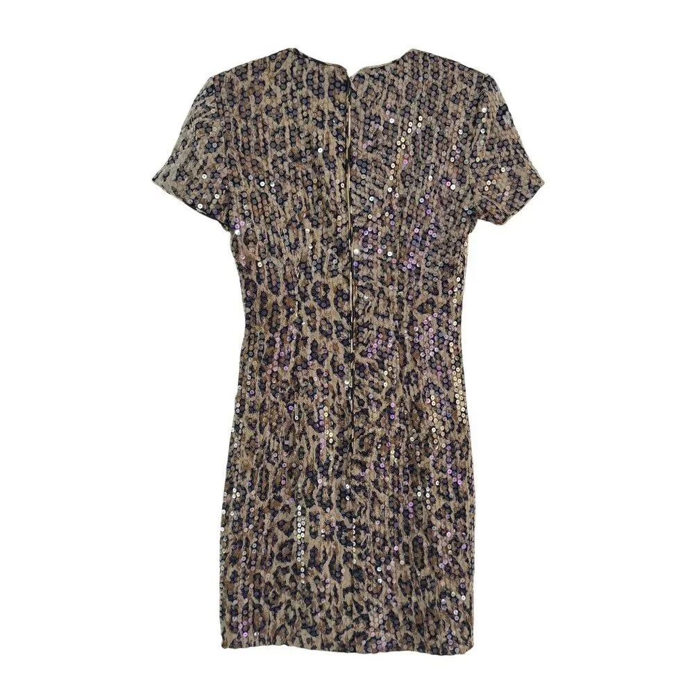 Vintage Chetta B Leopard Sequin Cocktail Dress Bergdorf Goodman Womens Size 4 - Picture 2 of 7